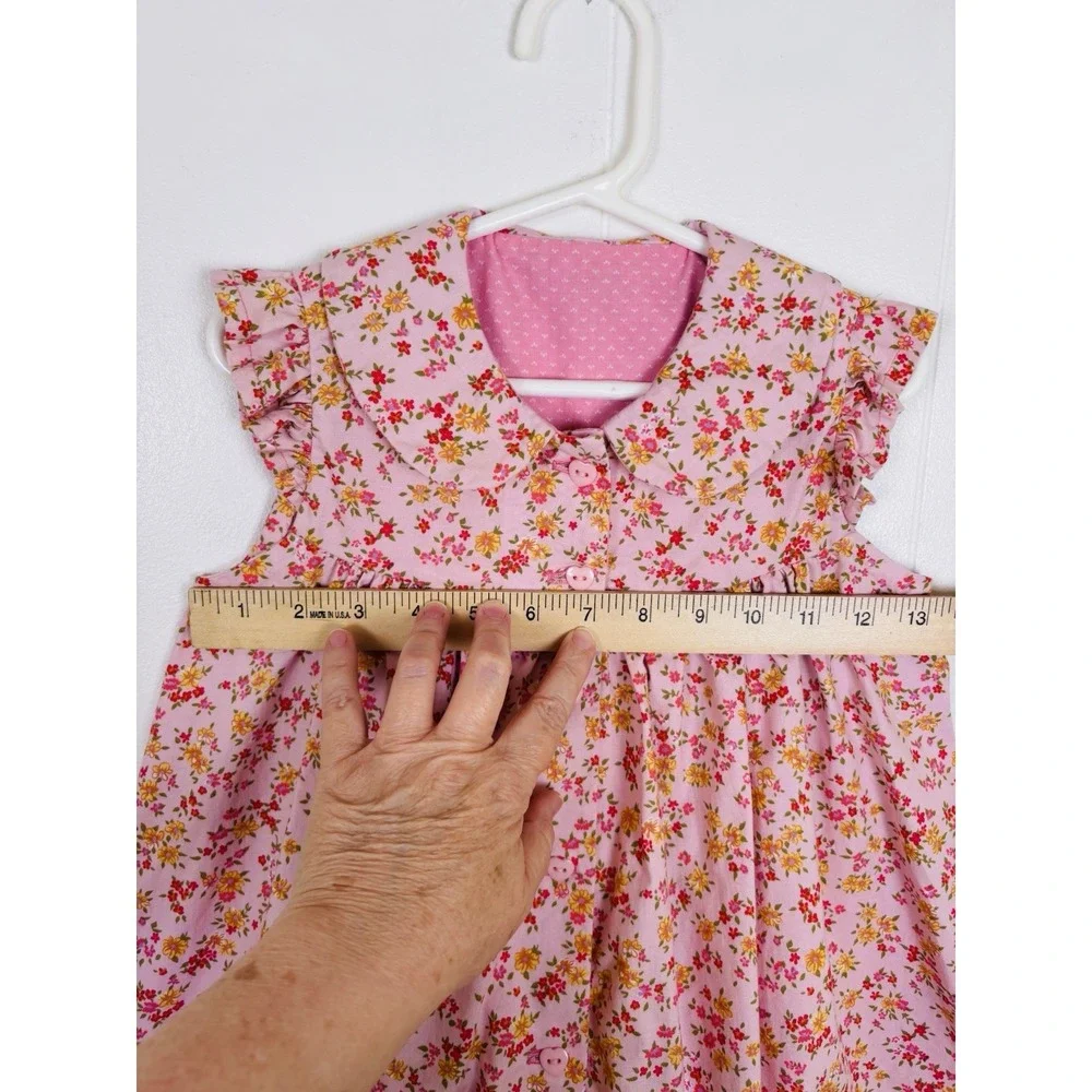 VTG‎ 2000 Toddler Girls Handmade Pink Floral Button Front Sundress Size 2-3yrs